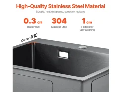 Lava-loiça de Cozinha SucceBuy, Lava-loiça de Cozinha de 40 cm com Montagem Superior, Cuba Simples, Aço Inoxidável, Preto