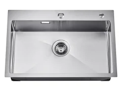Lava-Loiça de Cozinha SucceBuy Lava-Loiça de Cozinha de 68CM com Montagem Superior e Cuba Simples, Lava-loiça em Aço Inoxidável com Balcão