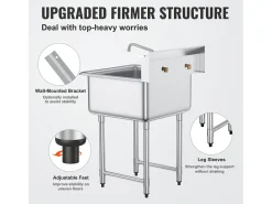 Lava-loiça de Serviço, SucceBuy, Lava-loiça Comercial de Cozinha e Preparação com 1 Compartimento e Backsplash em Aço Inoxidável