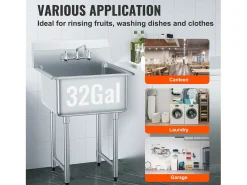 Lava-loiça de Serviço, SucceBuy, Lava-loiça Comercial de Cozinha e Preparação com 1 Compartimento e Backsplash em Aço Inoxidável