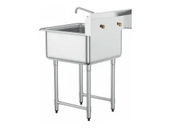 Lava-loiça de Serviço, SucceBuy, Lava-loiça Comercial de Cozinha e Preparação com 1 Compartimento e Backsplash em Aço Inoxidável