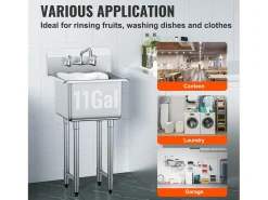 Lava-loiça de Serviço, SucceBuy 45.7x104.1CM, Lava-loiça de Serviço e Preparação com 1 Compartimento e Backsplash em Aço Inoxidável