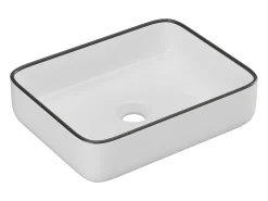 Lavatório de casa de banho branco com debruado preto retangular 50x39 cm - JUNIKO II
