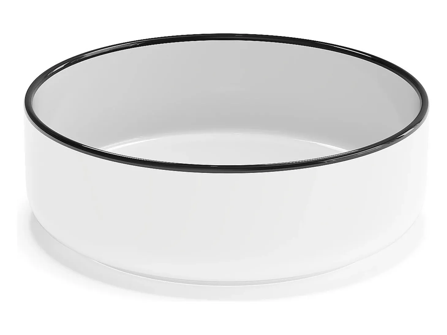 Lavatório de pousar redondo em cerâmica branco com borda preta, 36 cm - LENISO II