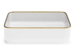 Lavatório de pousar retangular em cerâmica branco com borda dourada 50 x 39 cm - JUNIKO II