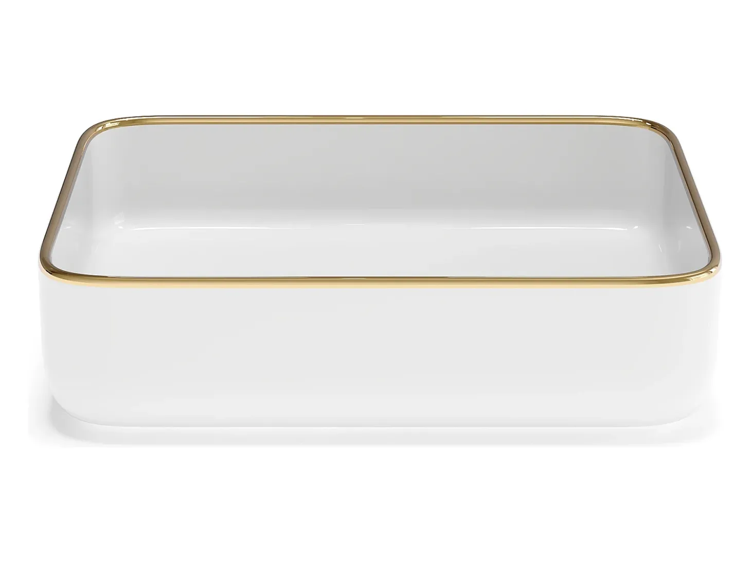 Lavatório de pousar retangular em cerâmica branco com borda dourada 50 x 39 cm - JUNIKO II