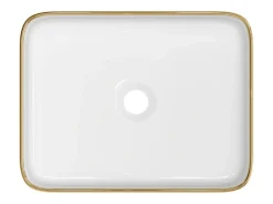 Lavatório de pousar retangular em cerâmica branco com borda dourada 50 x 39 cm - JUNIKO II