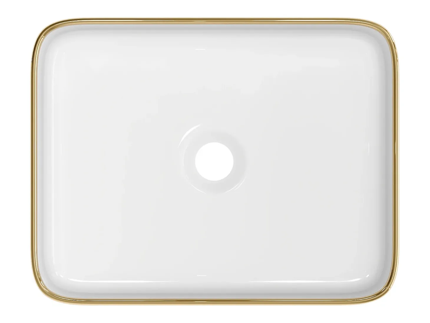 Lavatório de pousar retangular em cerâmica branco com borda dourada 50 x 39 cm - JUNIKO II