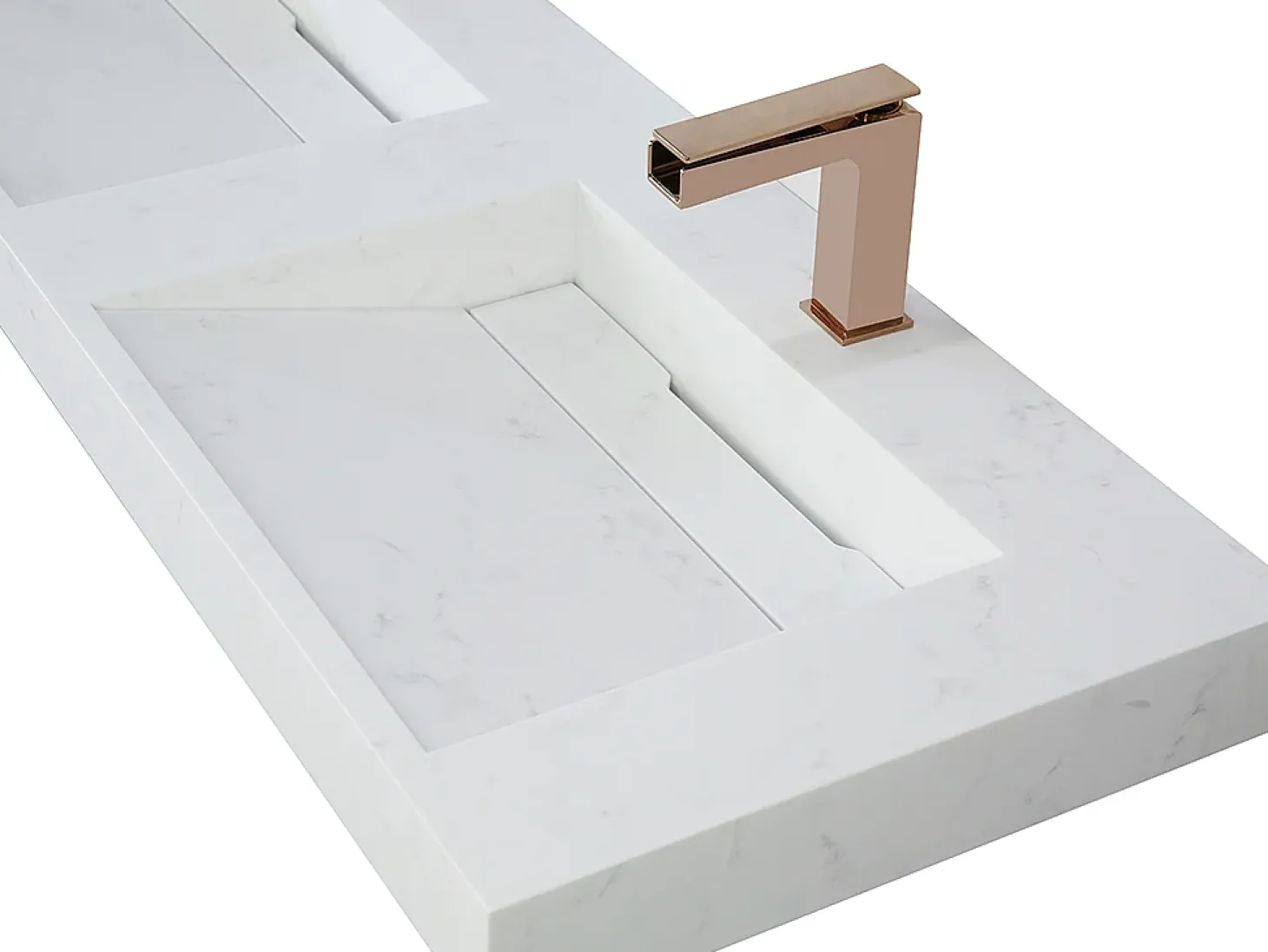 Lavatório duplo suspenso 120 cm em superfície sólida efeito mármore branco - KODIAK