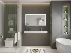 Lavatório duplo suspenso 120 cm em superfície sólida efeito mármore branco - KODIAK
