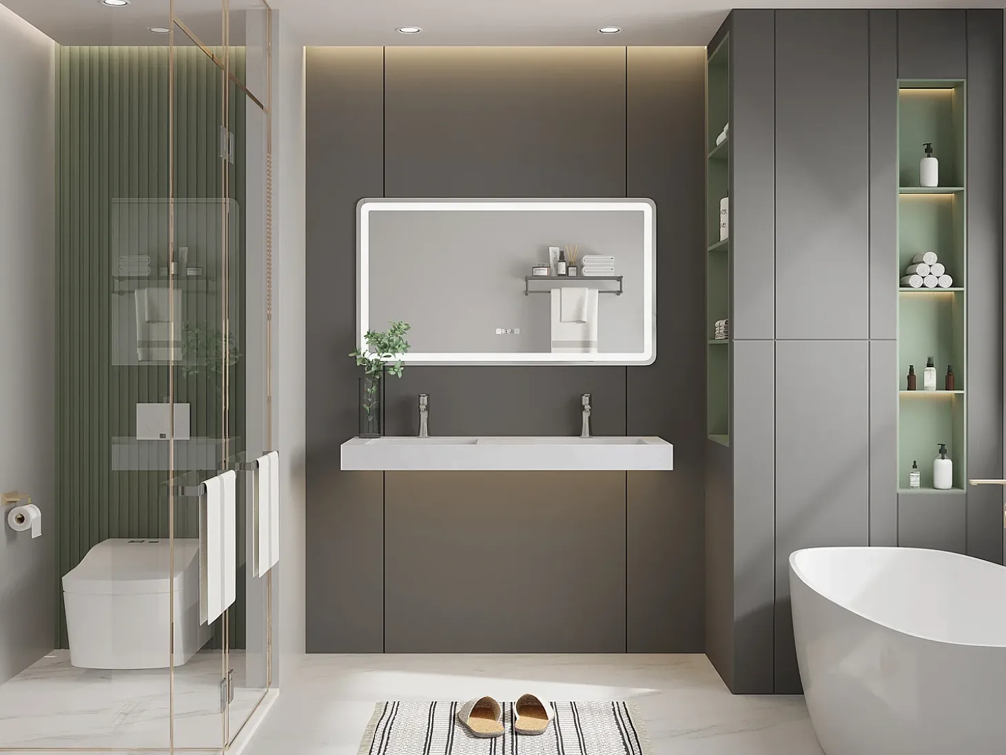 Lavatório duplo suspenso 120 cm em superfície sólida efeito mármore branco - KODIAK