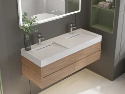 Lavatório duplo suspenso 120 cm em superfície sólida efeito mármore branco - KODIAK