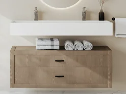 Lavatório duplo suspenso em solid surface - Lavatório branco - 120 cm - YAMDROK