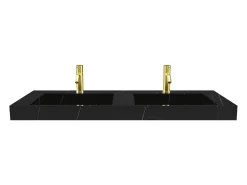 Lavatório duplo suspenso solid surface efeito mármore preto C120 cm TAKOTNA