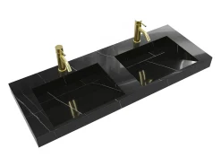 Lavatório duplo suspenso solid surface efeito mármore preto C120 cm TAKOTNA