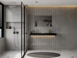Lavatório duplo suspenso solid surface efeito mármore preto C120 cm TAKOTNA