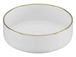 Lavatório redondo para banheiro, branco brilhante com detalhes dourados, 36 cm, LENISO