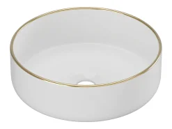 Lavatório redondo para banheiro, branco brilhante com detalhes dourados, 36 cm, LENISO