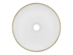 Lavatório redondo para banheiro, branco brilhante com detalhes dourados, 36 cm, LENISO