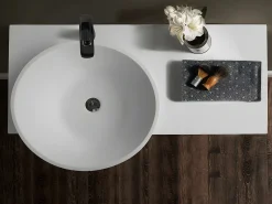 Lavatório suspenso branco em solid surface com toalheiro - 100 cm - YUMIKO