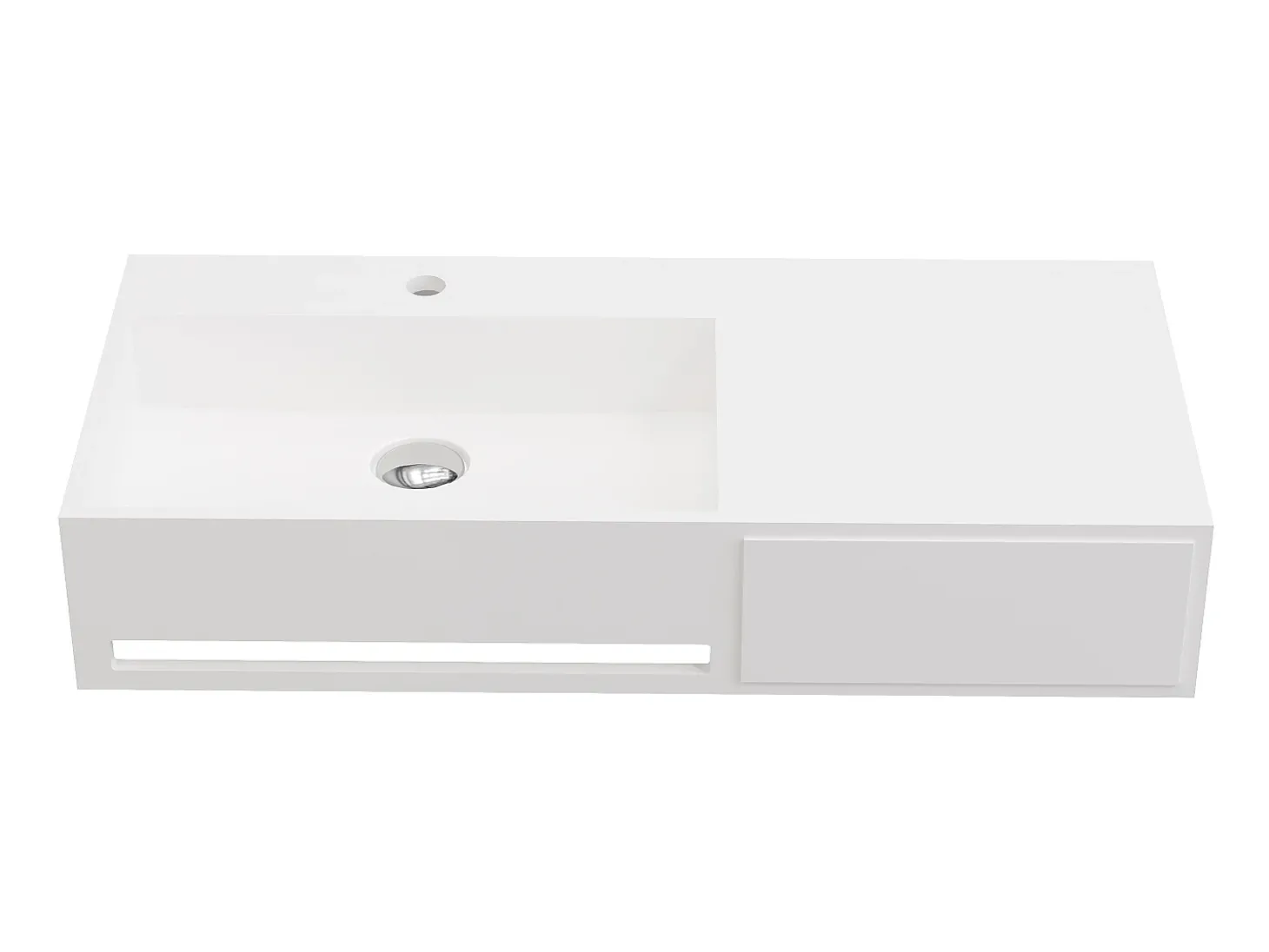 Lavatório suspenso branco em solid surface com toalheiro - 90 cm - GANDAKI