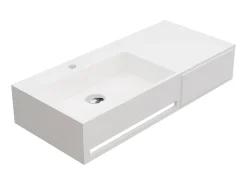 Lavatório suspenso branco em solid surface com toalheiro - 90 cm - GANDAKI