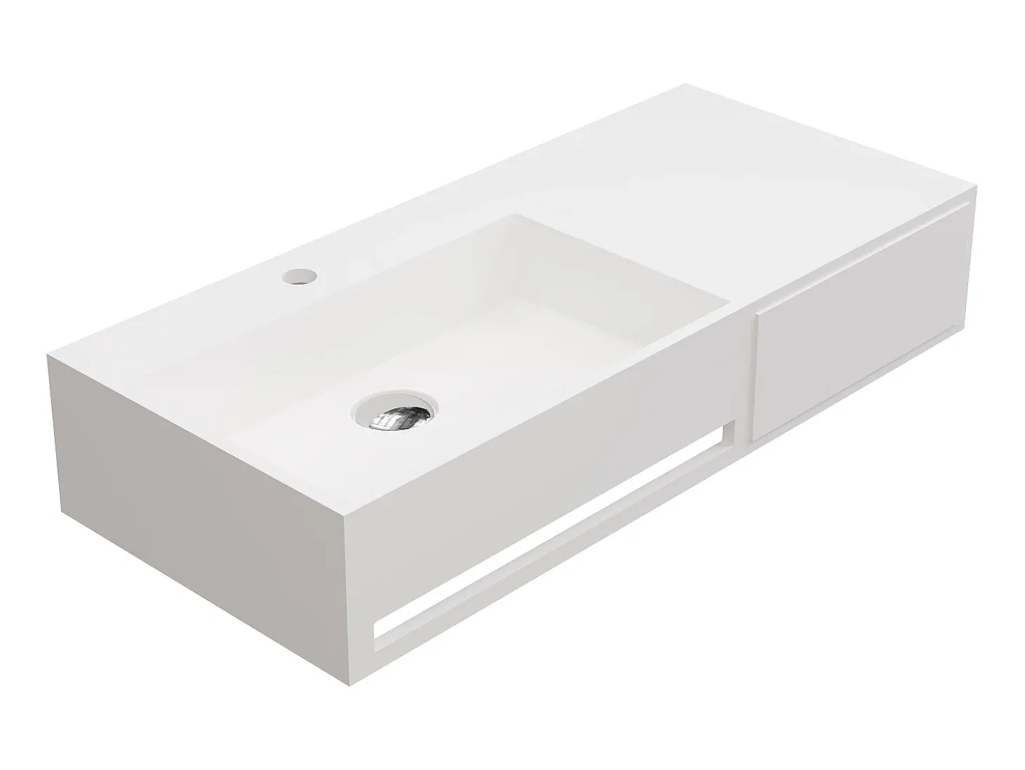 Lavatório suspenso branco em solid surface com toalheiro - 90 cm - GANDAKI