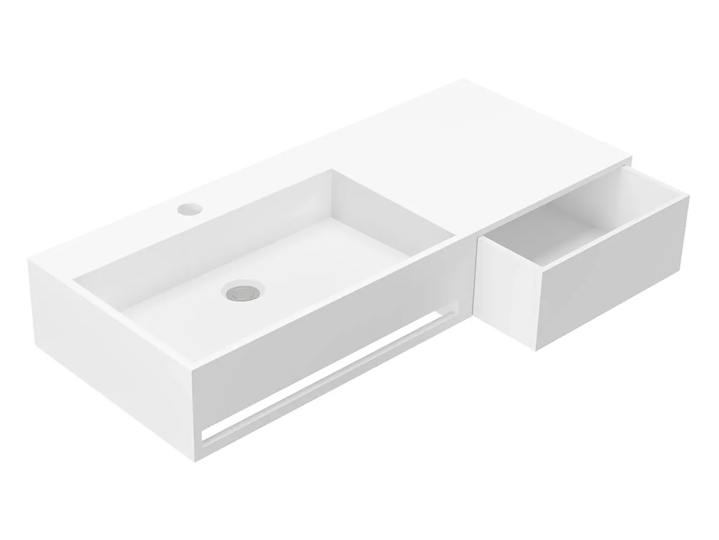 Lavatório suspenso branco em solid surface com toalheiro - 90 cm - GANDAKI
