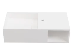 Lavatório suspenso branco em solid surface com nicho de arrumação - 80 cm - GOYOKO