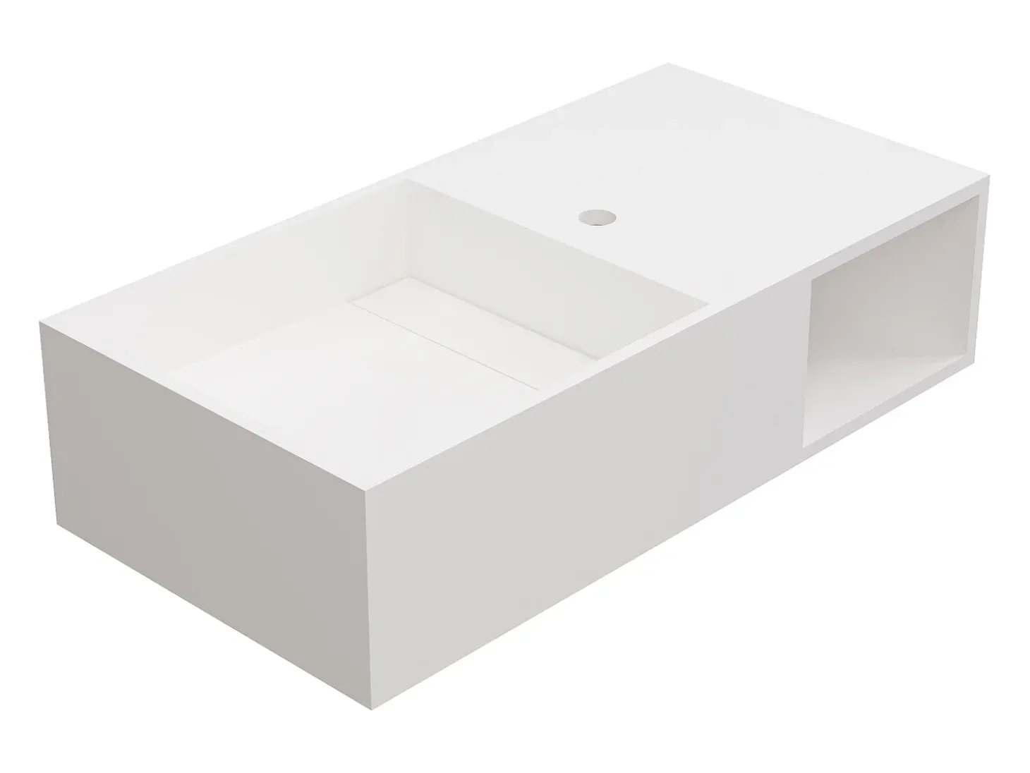 Lavatório suspenso branco em solid surface com nicho de arrumação - 80 cm - GOYOKO