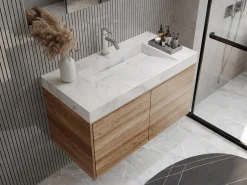 Lavatório suspenso em solid surface branco 90 cm - TAKOTNA