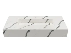 Lavatório suspenso em superfície sólida efeito mármore branco - 90 cm - TAKOTNA