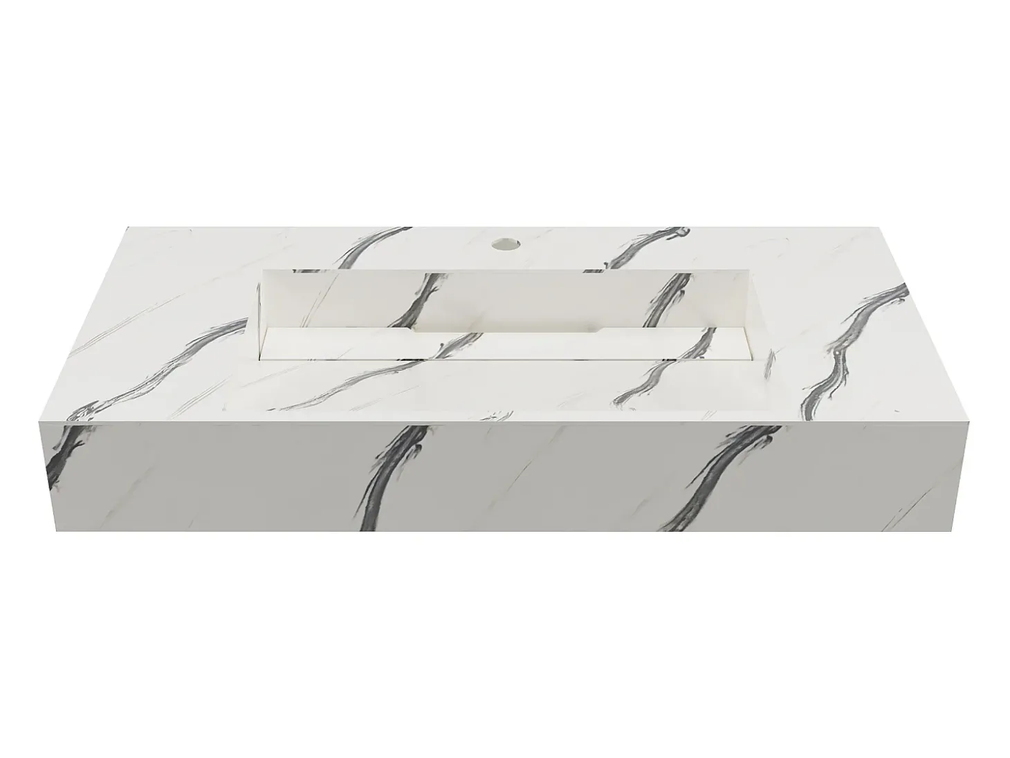 Lavatório suspenso em superfície sólida efeito mármore branco - 90 cm - TAKOTNA