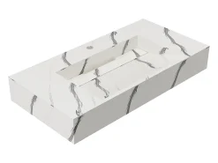 Lavatório suspenso em superfície sólida efeito mármore branco - 90 cm - TAKOTNA