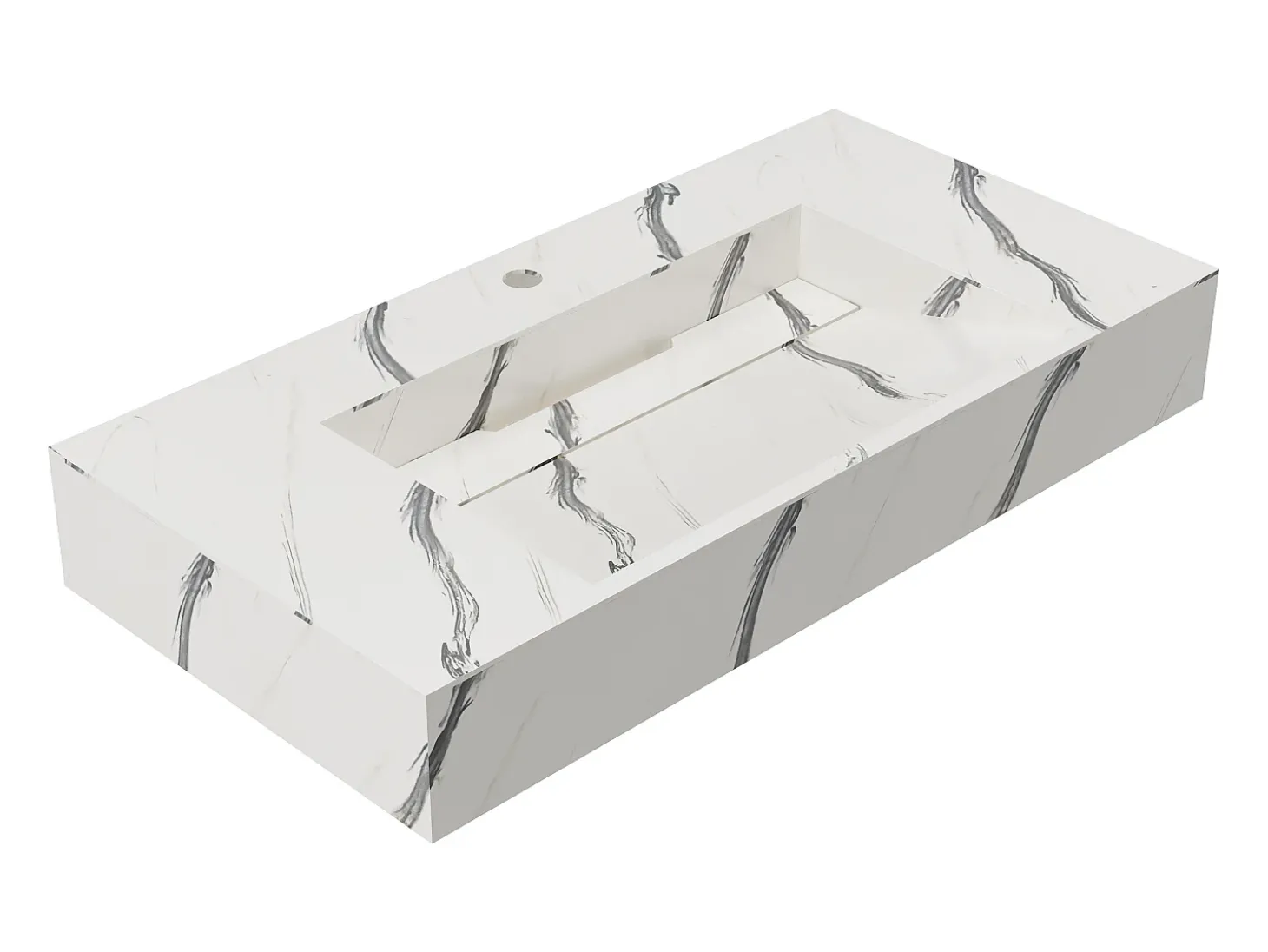 Lavatório suspenso em superfície sólida efeito mármore branco - 90 cm - TAKOTNA