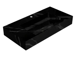 Lavatório suspenso em superfície sólida efeito mármore preto - 90 cm - TAKOTNA