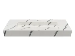Lavatório suspenso em superfície sólida efeito mármore branco - 120 cm - TAKOTNA