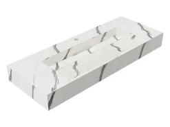 Lavatório suspenso em superfície sólida efeito mármore branco - 120 cm - TAKOTNA