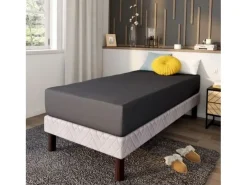 Lençol com elástico 90x190 cm algodão coutil 32 cm antracite cinza 1 lugar - tecido antibacteriano, fabricação francesa