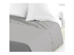 Lençol Plano 100% Algodão 180x290 cm Cinza Claro OEKO-TEX Lavável na Máquina