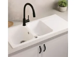 Lisse lava-loiça reversível 2 cubas 1 escorredor em resina branca Essebagno