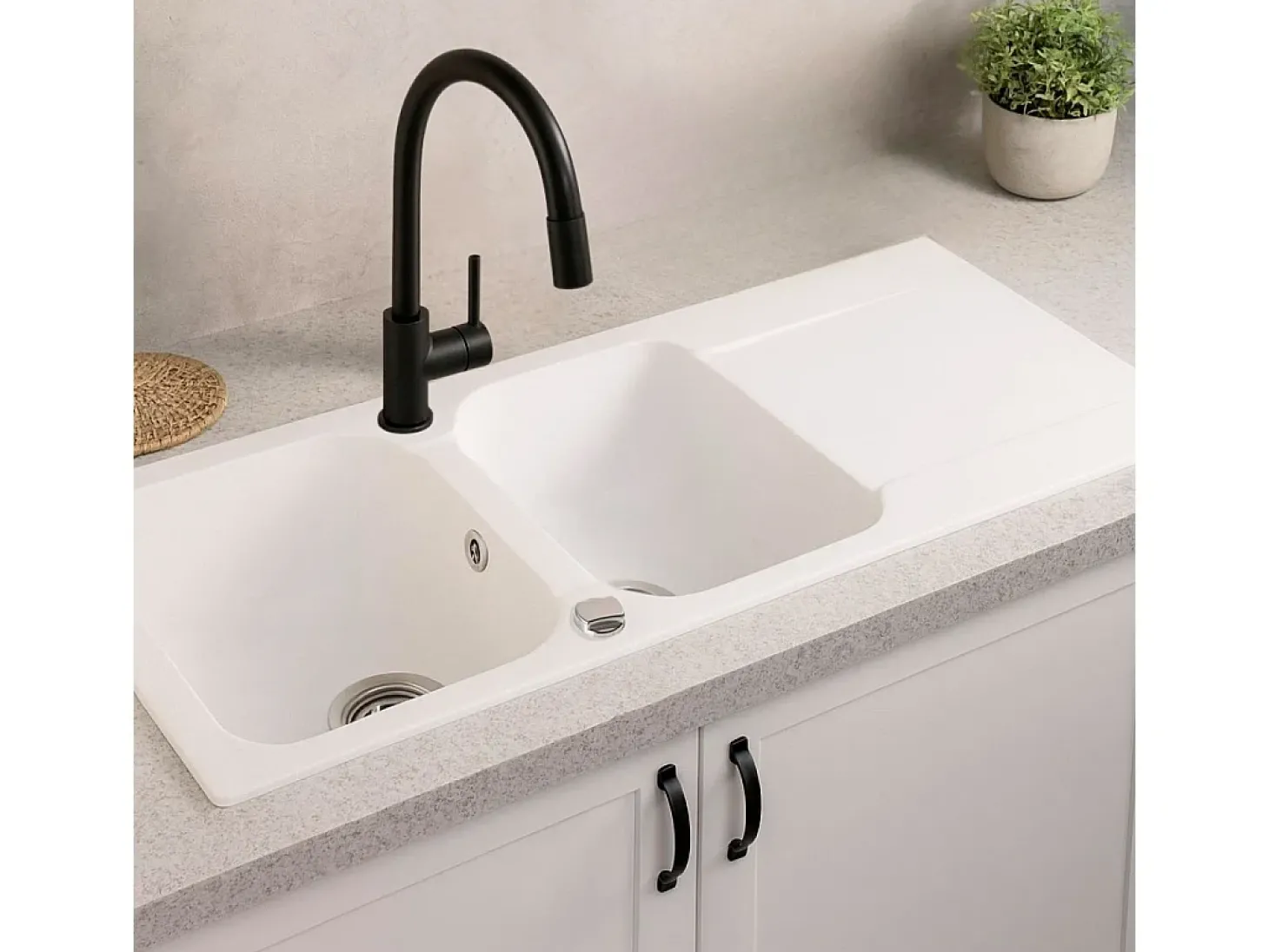 Lisse lava-loiça reversível 2 cubas 1 escorredor em resina branca Essebagno