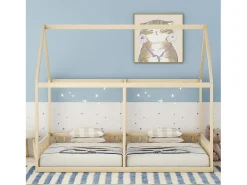 Lit cabane en bois de pin 2x90x200cm - juntamente com alguns cafés com leite - Natural