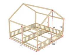 Lit cabane en bois de pin 2x90x200cm - juntamente com alguns cafés com leite - Natural