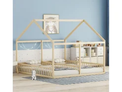 Lit cabane en bois de pin 2x90x200cm - juntamente com alguns cafés com leite - Natural