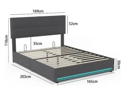 Lit coffre 160x200 cm com cabeceira ajustável - LED RGB - USB+Type-C - em veludo - Cinza antracite