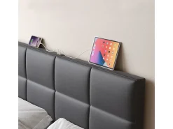 Lit coffre 160x200 cm com cabeceira ajustável - LED RGB - USB+Type-C - em veludo - Cinza antracite