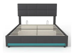 Lit coffre 160x200 cm com cabeceira ajustável - LED RGB - USB+Type-C - em veludo - Cinza antracite