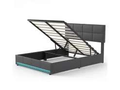 Lit coffre 160x200 cm com cabeceira ajustável - LED RGB - USB+Type-C - em veludo - Cinza antracite