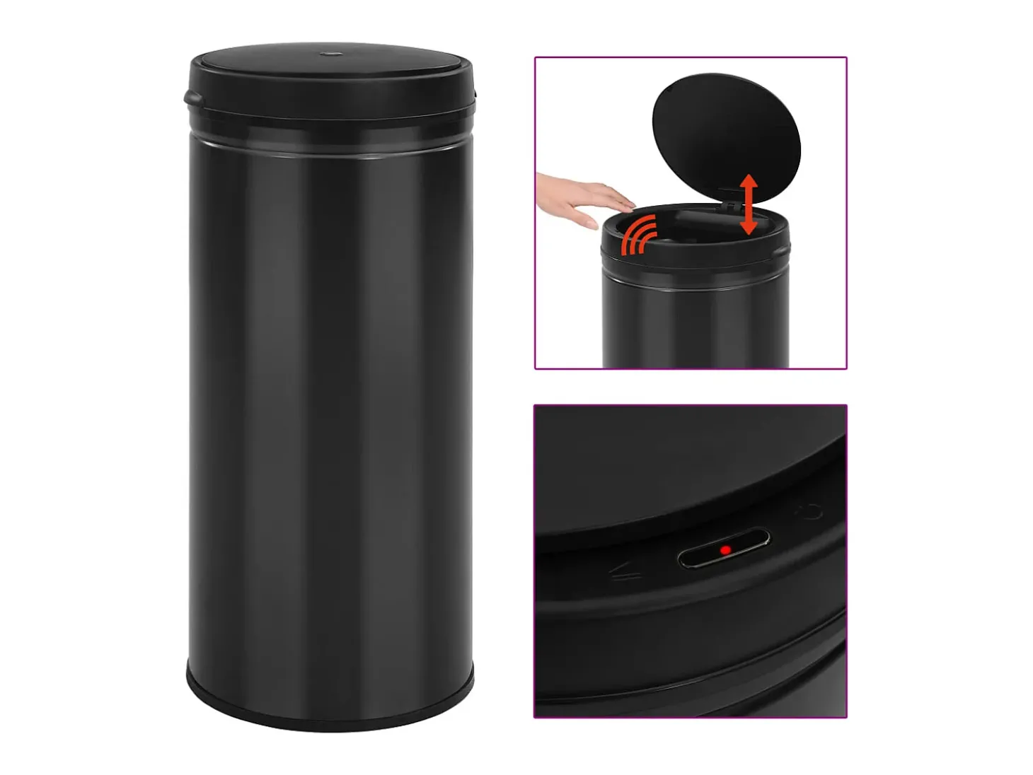 Lixeira automática com sensor de 80 litros aço carbono preto 02_0006034